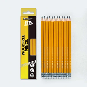 12pcs yellow color body woodfree graphite pencil with eraser